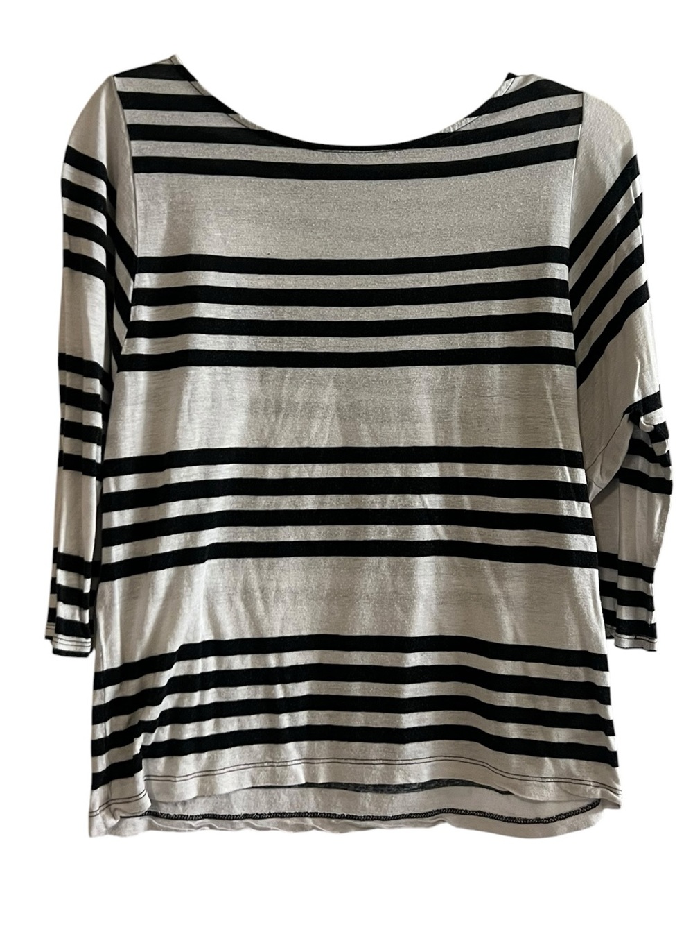 LOFT Black White Striped 3/4 Sleeve Boat Neck Top Size S